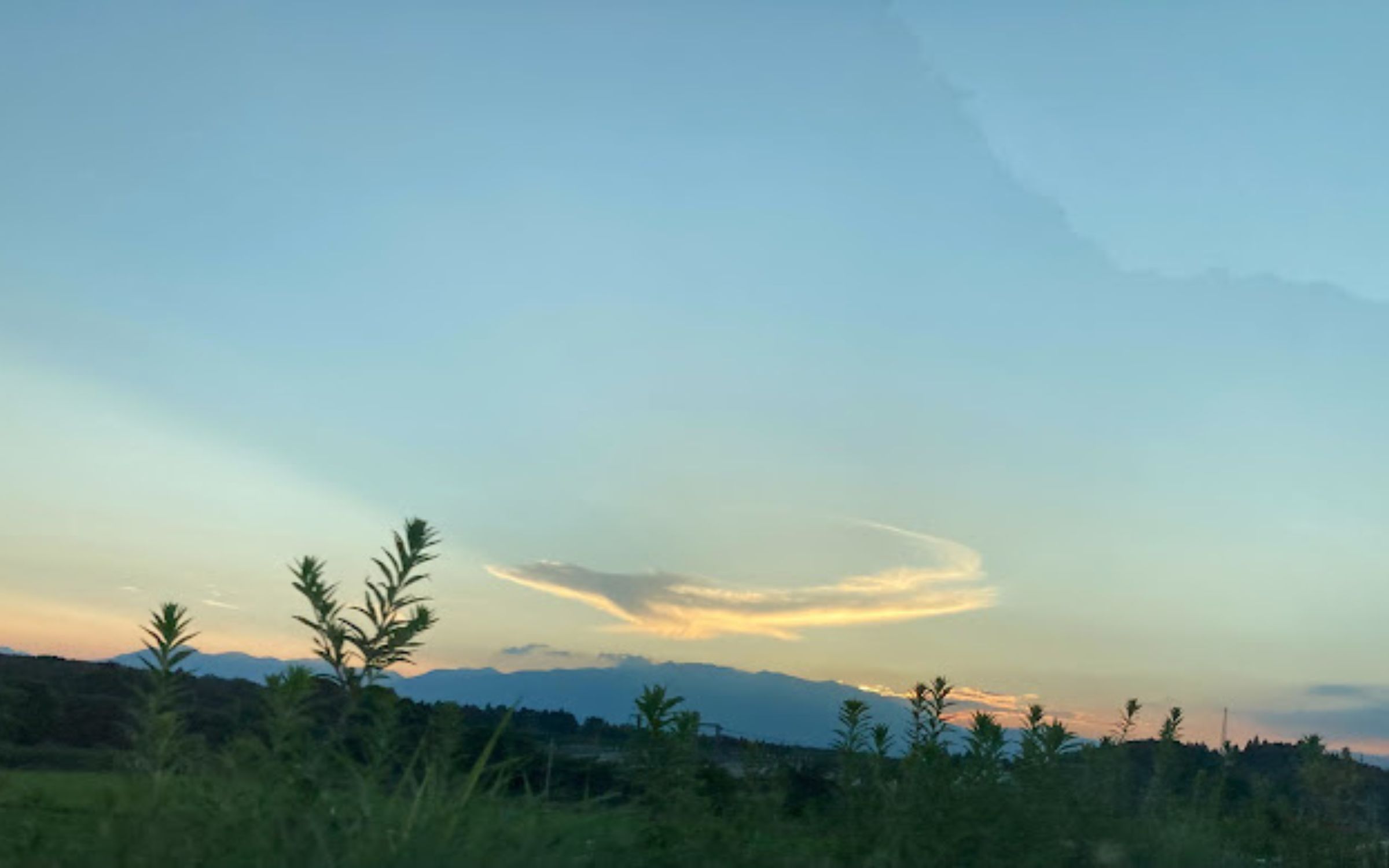 空に浮かぶ龍のような形の雲